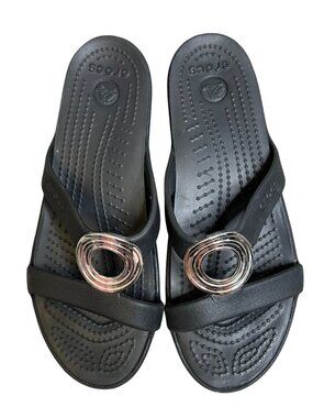 Crocs Sanrah Black Beveled Circle Flat Slide Sandal Women Size 8 Discontinued